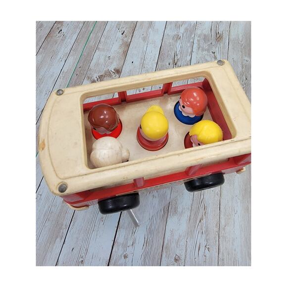 Vintage Fisher Price Little People Mini Bus & 5 Little People - Picture 4 of 6